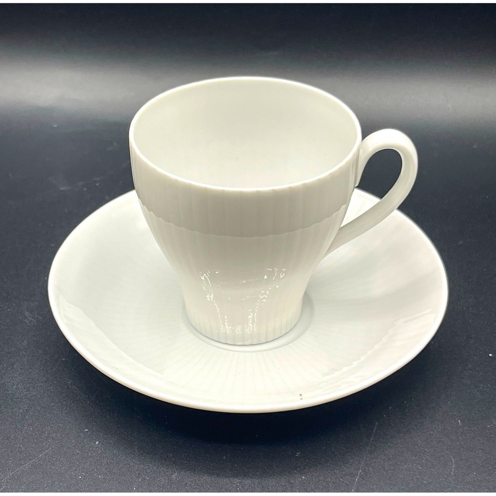 Karlskrona Percy White Porcelain Demitasse Cup & Saucer Set, Delicate, Sweden